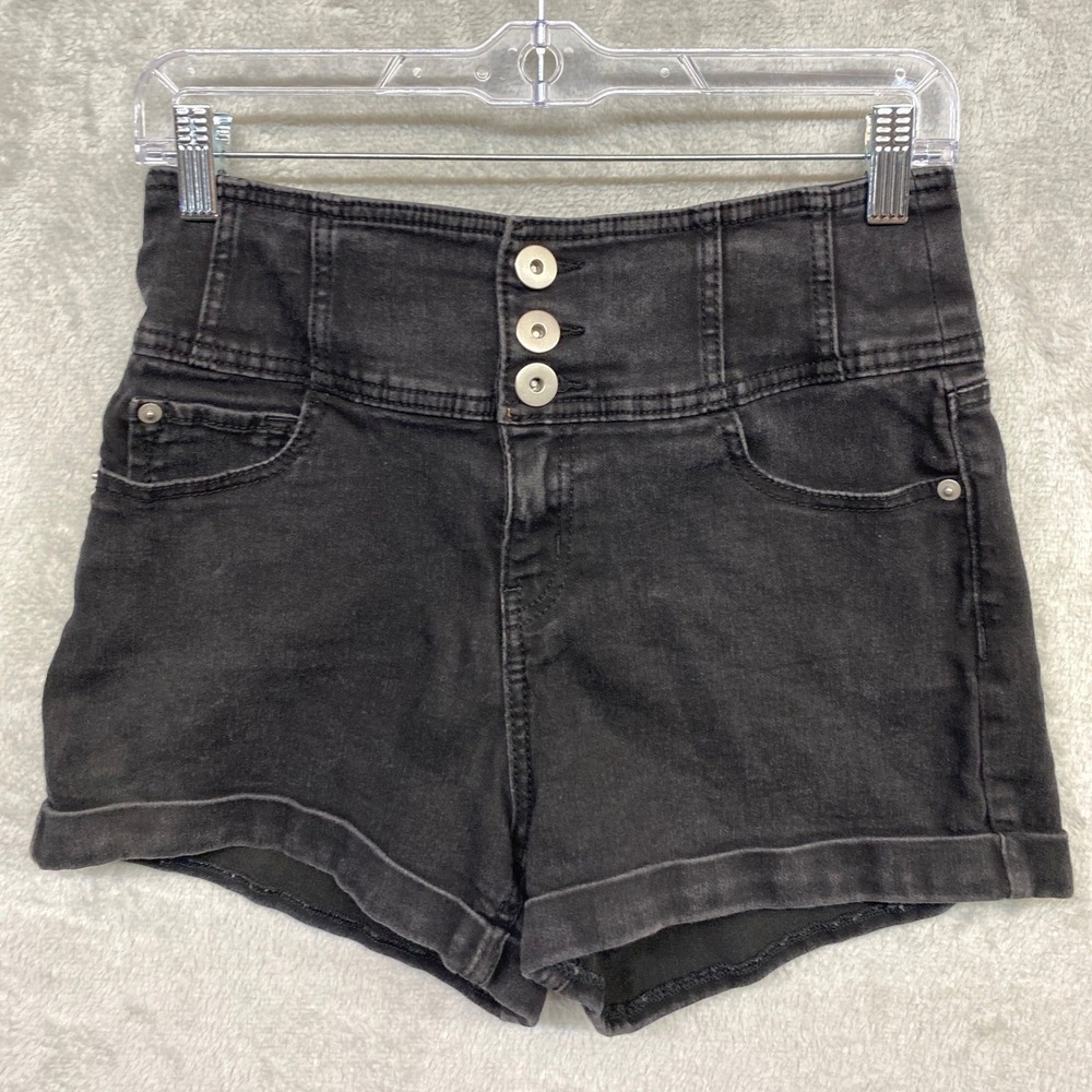 Rockstar GF Grunge Y2K Denim Shorts No Boundaries High Rise Black Junior Size 13